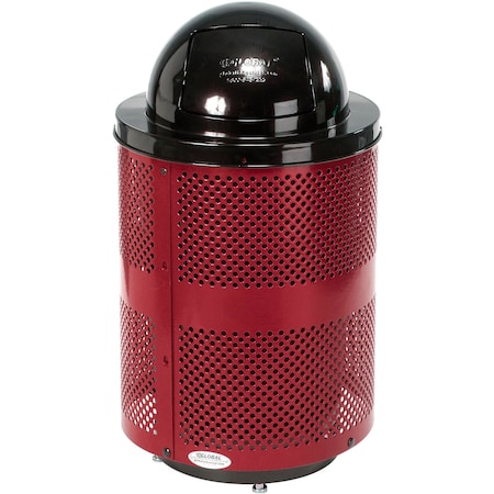 Global Industrial Outdoor Perforated Steel Trash Can With Dome Lid & Base, 36 Gallon, Red 261949RDD